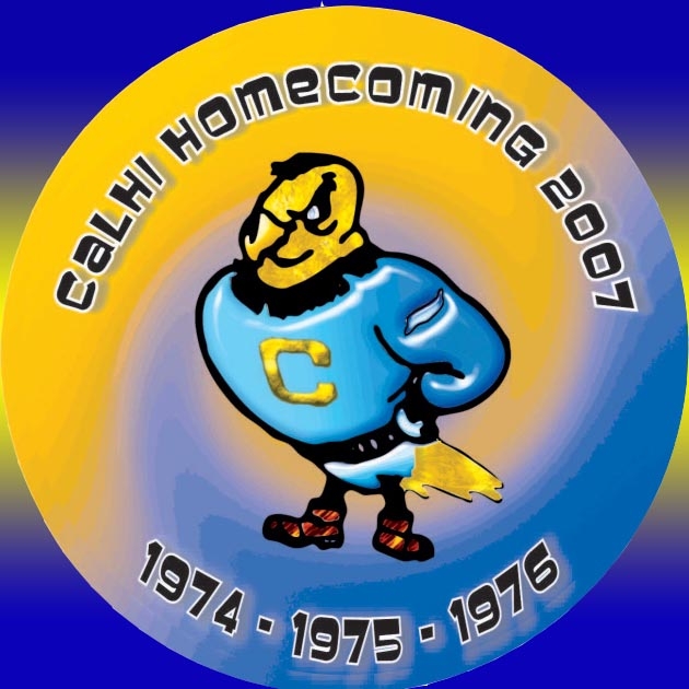 Homecoming Button designed by Mark Lassiter (husband of Marian Scripper 74) additional background artwork Monica Archer 74.